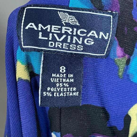 American Living Dress Ruched Waist Abstract Pattern Stretch Fabric V-Neck Size 8 - Picture 7 of 10